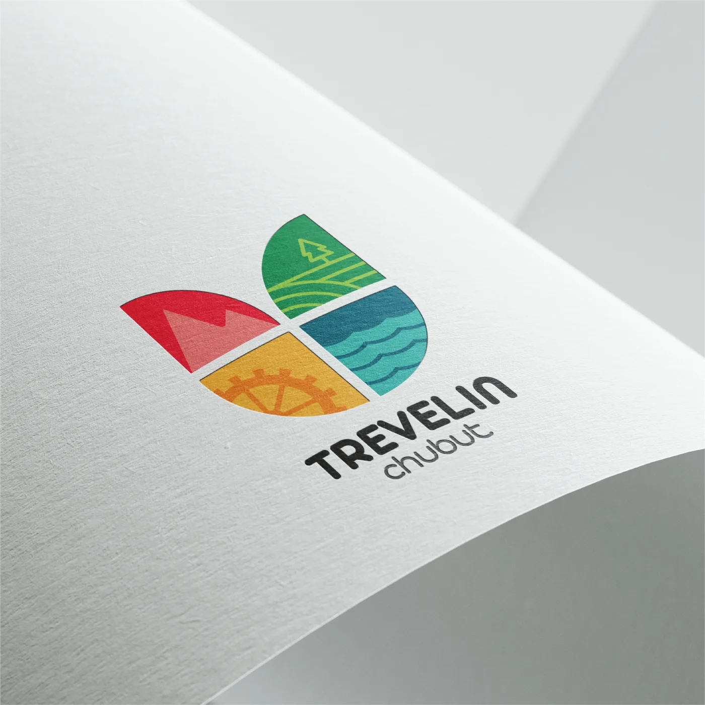 Logotipo de Trevelin aplicado sobre papel